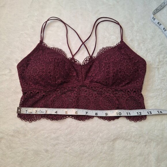 Aerie Floral Lace Bralette Sz L Removable Pads Strappy Boho Whimsigoth Intimates - Picture 11 of 13
